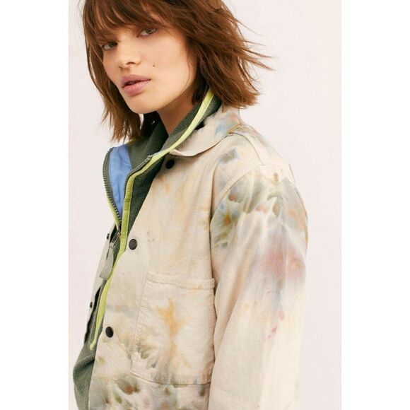 NWT FREE PEOPLE X RIVERSIDE TOOL & DYE Sz M / L TIE DYE WORKWEAR JACKET IVORY - Picture 3 of 8